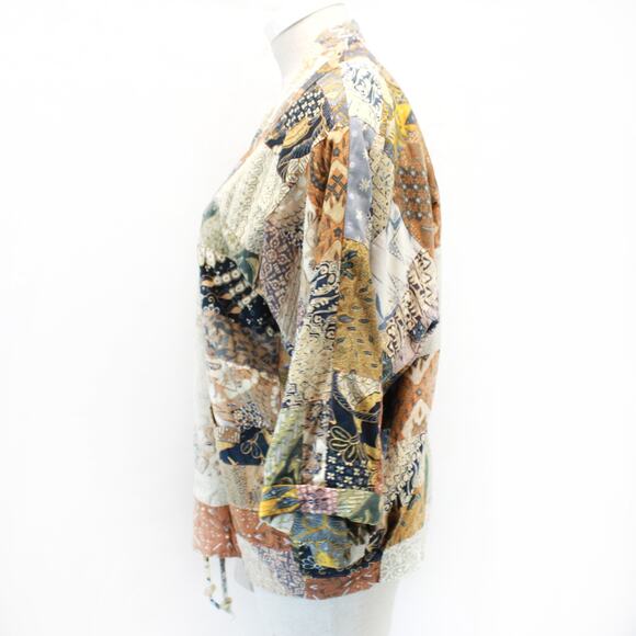 Nativewear Designs Cottagecore Patchwork Art Wear Beads Lined Kimono Blouse L - Picture 5 of 9